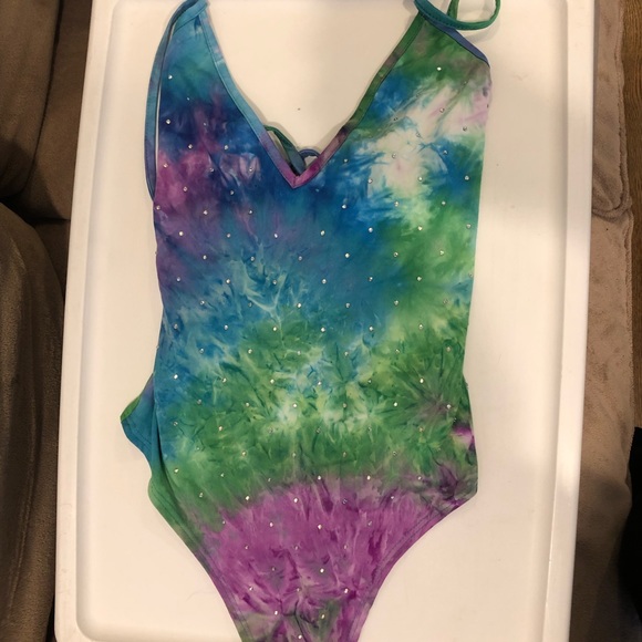 Dolls Kill Rhinestone Tie Dye Bodysuit - Picture 3 of 4